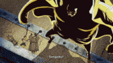a cartoon of a man chained to a giant monster with the words sengoku behind him