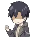 a cartoon of a boy with his eyes covered and a hoodie on .