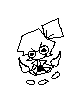 a black and white pixel art drawing of a girl with glasses and a bow .