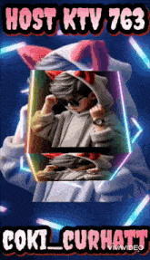 a picture of a boy with a cat ear hoodie and sunglasses .