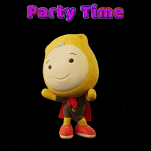 a cartoon character with a cape and the words party time behind him