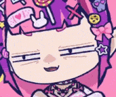 a cartoon drawing of a girl with pink hair and a bandage on her head .