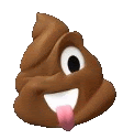 a cartoon poop with a pink tongue sticking out and a smile on its face .
