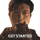 a man holding a gun with the words get started written on the bottom