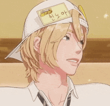 a person with a name tag on their head that says ' oh '