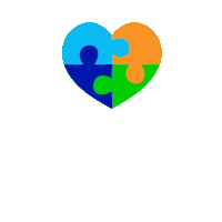 a heart made of puzzle pieces in different colors on a white background