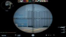 a screenshot of a video game with a sniper aiming at someone