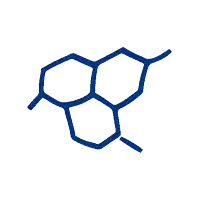 a blue icon of a chemical structure with a white background