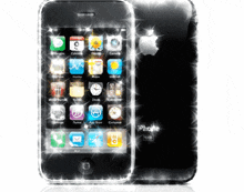 the front and back of a black iphone with sparkles around it