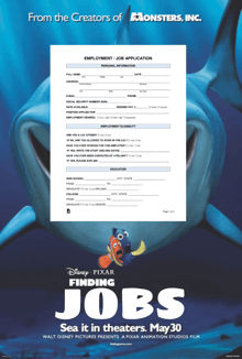 a poster for disney pixar finding jobs shows a shark on it
