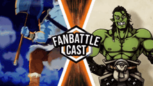 a poster for a fan battle cast with a cartoon of an orc holding an axe