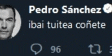 a black and white photo of a man with the name pedro sanchez on the top