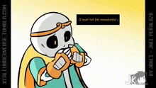 a cartoon of a skeleton that says ' i must tell ink immediately ' on it