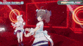 a couple of anime girls are dancing on a stage .