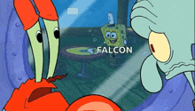 spongebob and squidward from spongebob squarepants are standing next to each other in the water .
