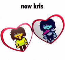 a heart shaped mirror with a pixel art of kris and kris