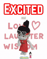 a girl with a red headband that says excited on it