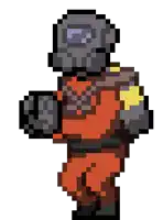 a pixel art drawing of a soldier with a gas mask on