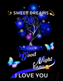 a good night message with a tree and butterflies