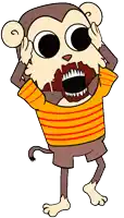 a cartoon monkey with its mouth open and a striped shirt