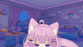 a girl with a cat ear and a rainbow in her eye