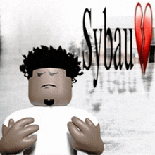 a cartoon character with a sad look on his face is standing in front of a sybau logo