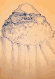 a drawing of a man with a beard wearing glasses and a hat