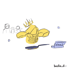 a drawing of a person with a crown and eggs
