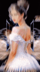 a painting of a woman in a white dress surrounded by mirrors