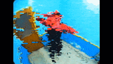 a pixelated image of a person standing on a cliff