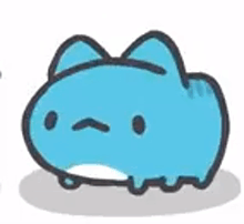 a cartoon drawing of a blue cat with a mustache and a shadow on a white background .