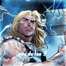 a drawing of a man holding a hammer with the words soy de leo p written below him