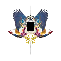 a painting of a bird with wings and a crown