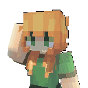 a pixel art of a girl wearing a green shirt