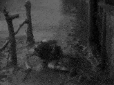 a black and white photo of a man kneeling in the dirt