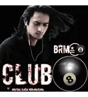 a man wearing headphones stands in front of a pool ball that says club 8 on it