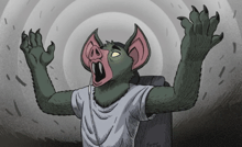 a drawing of a person with a bat 's head and arms