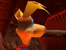 a video game character is doing a handstand in the air