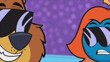 a cartoon of a lion wearing sunglasses next to a cartoon character wearing sunglasses