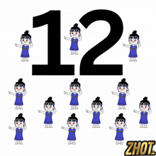 a cartoon drawing of a girl with the number 12 behind her
