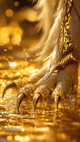a close up of a lion 's paw with sharp claws on a gold background