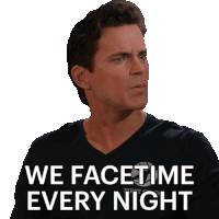 a man wearing a shirt that says " we facetime every night "