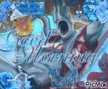 a painting of a man holding a gun and the words good morning