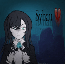 a drawing of a girl with a broken heart and sybau written on the bottom