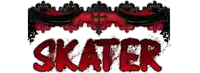 the word skater is written in red letters