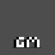 a pixel art of a robot standing next to the word gmi
