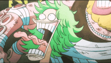 a cartoon drawing of a man with green hair making a funny face