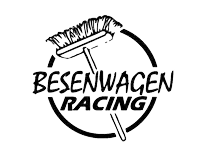 a black and white logo for besenwagen racing with a broom on a stick