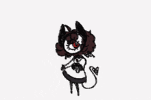 a drawing of a devil with horns and a tail on a white background .