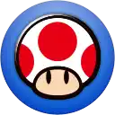 a blue circle with a red and white mushroom on it
